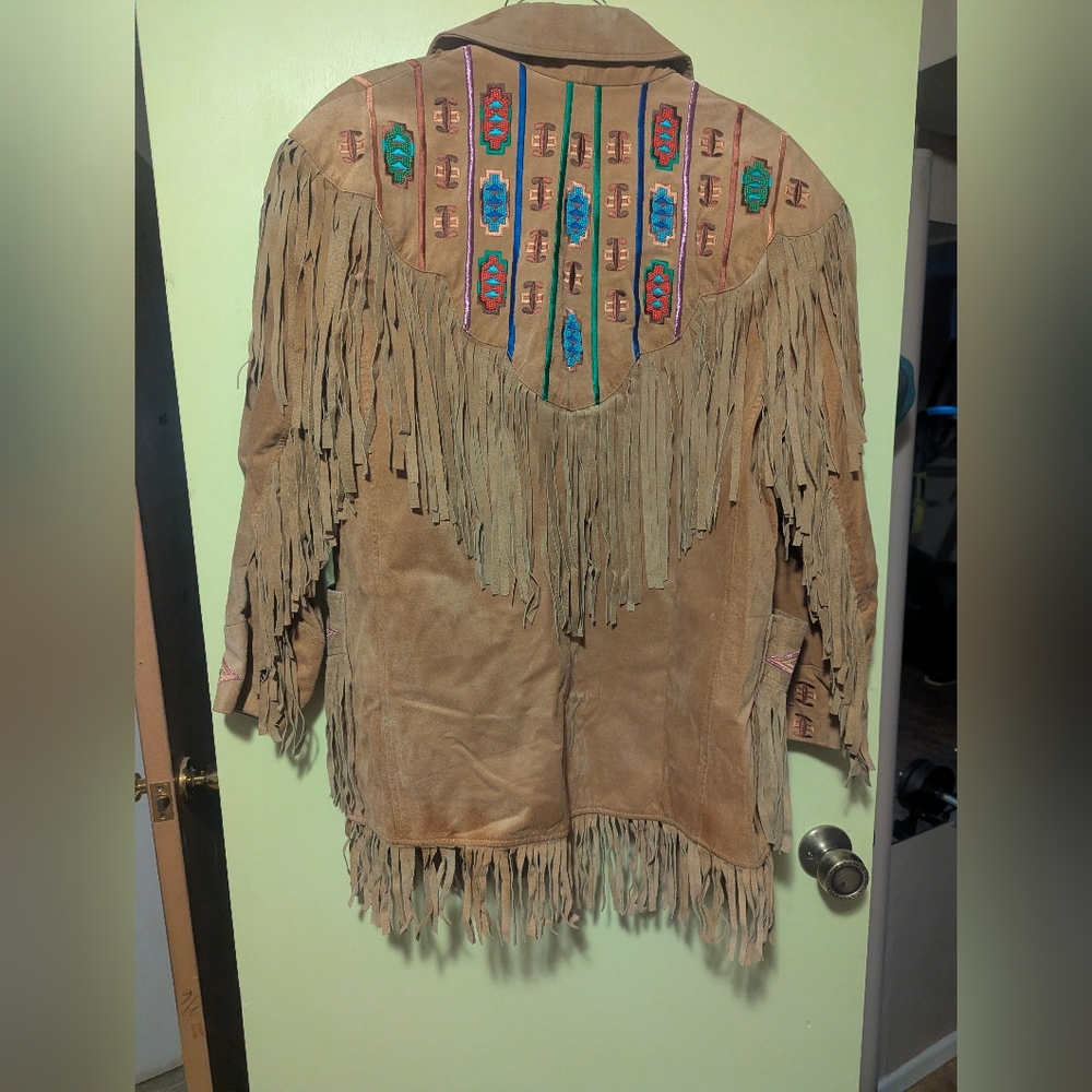 Erez Levy Suede Perez Beaded Fringed tan Leather Jacket  Festival Fringe - Picture 3 of 11